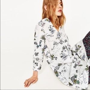 ZARA Cactus Print Tunic Shirt Dress with Zip Vee Neck Front ~ EUC!